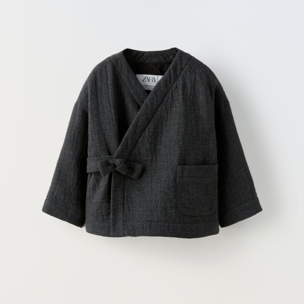NWT Zara kids gray textured wrap kimono 18-24M